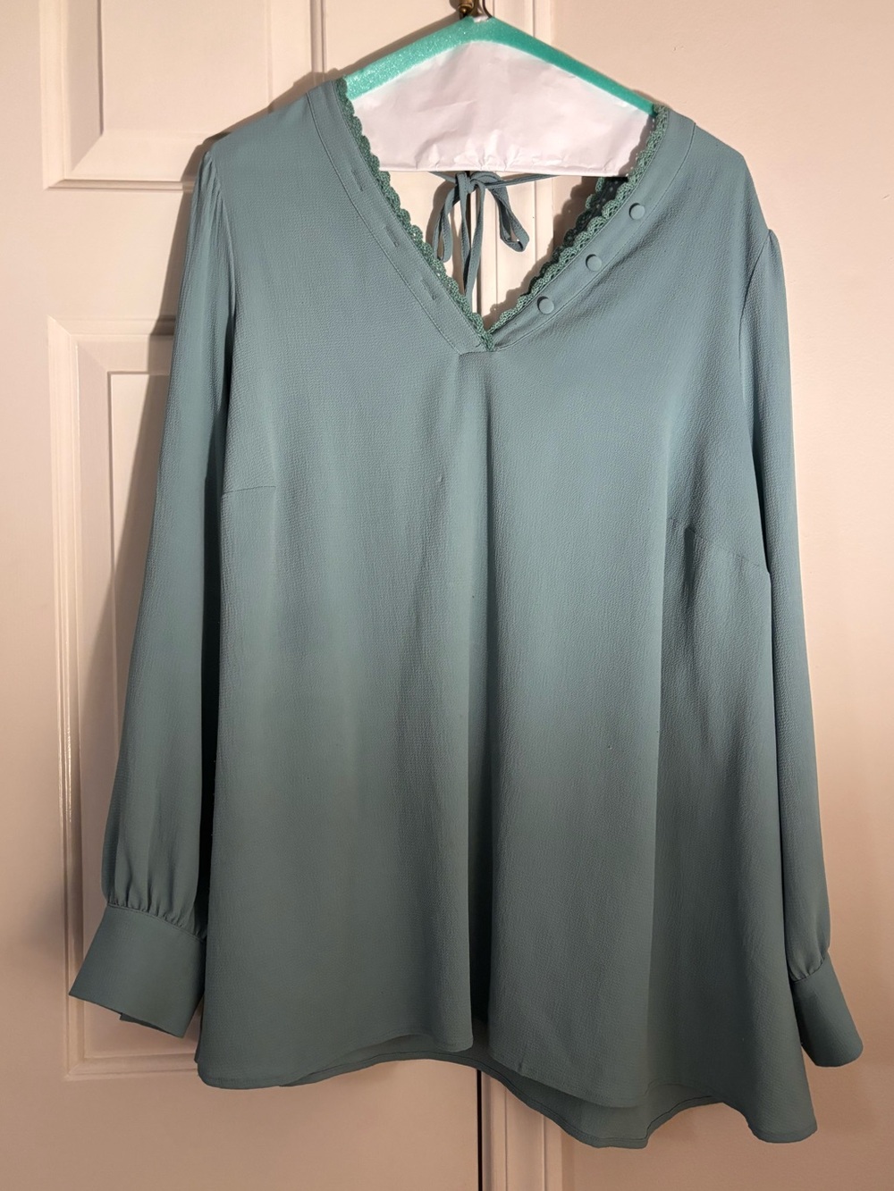 Modcloth Sage Teal V-Neck Long Sleeve Blouse